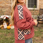 Redwood Burl Aztec Patchwork Drop Shoulder Plus Size High Low Sweatshirt