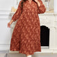 Cinnamon Plus Size Textured 3D Flower Pattern Ruffle Hem 3/4 Sleeve Long Dress