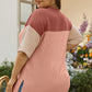 Rose Pink Plus Size Ribbed Colorblock T-shirt