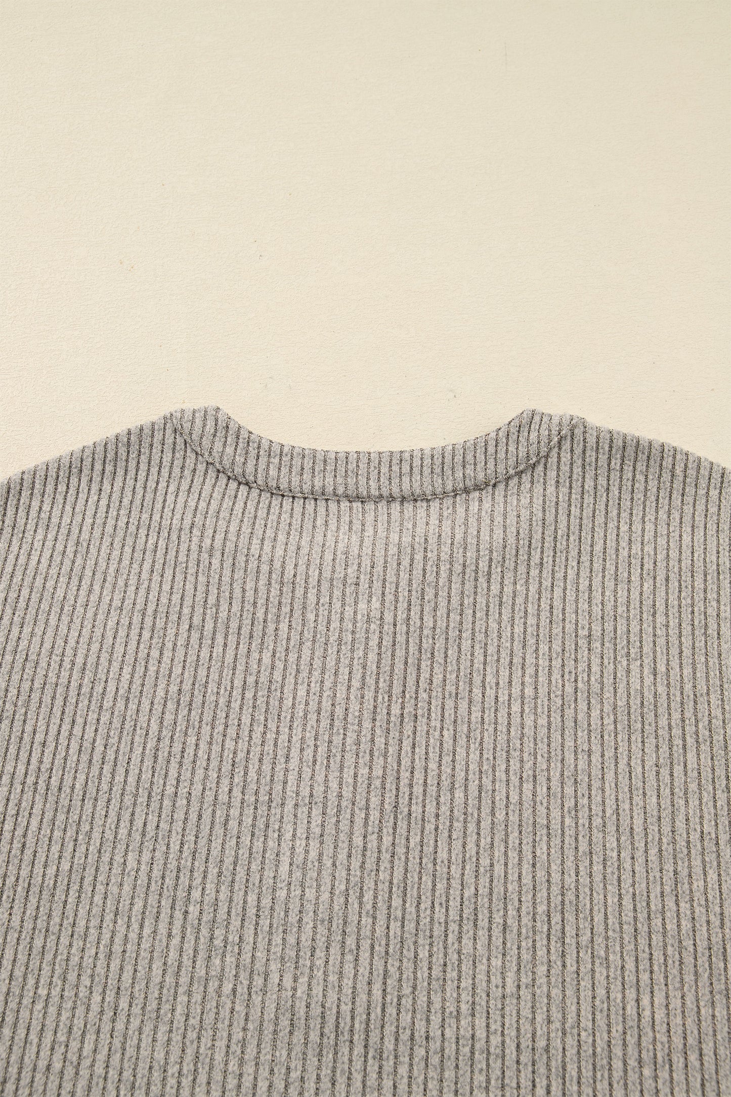 Simply Taupe Plus Size Ribbed Knit Kangaroo Pocket Henley Long Sleeve Top