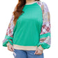 Sky Blue Plus Size Plaid Floral Patchwork Raglan Sleeve Sweatshirt