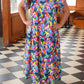 Blue Geometric Print Ruffled Short Sleeve Plus Size Tiered Maxi Dress