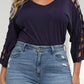 Plus Size Cutout Three-Quarter Sleeve Blouse