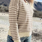 Khaki Stripe Plus Size V Neck Drop Shoulder Sweater