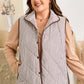 Brown Stripe Quilted Wavy Hem Snap Button Plus Size Vest