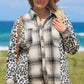 Black Plus Size Plaid Leopard Printed Patchwork Button Up Jacket