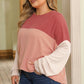 Mineral Red Plus Size Ribbed Colorblock Long Sleeve Top