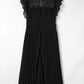 Black Plus Size Lace Bodice High Neck Flowy Pleated Dress