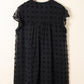 Black Dotty Textured Notched Neck Plus Ruffled Dress