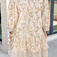 Khaki Plus Size Floral Print Striped Trim Patchwork Button Down A-line Dress