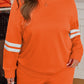 Orange Plus Size Varsity Striped Drop Shoulder Pullover Drawstring Elastic Waistband Short Set