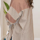 Khaki Stripe Patchwork Bracelet Sleeve Plus Size T Shirt