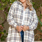 White Plaid Print Tunic Plus Size Shacket with Slits