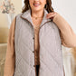 Brown Stripe Quilted Wavy Hem Snap Button Plus Size Vest