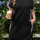 Black Plus Size Leopard Print Patchwork Shift T Shirt Dress with Pockets