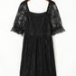 Black Eyelash Lace Square Neck Plus Size Dress