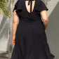 Black Plus Size Flutter Sleeve V Neck Midi Dress