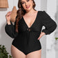 Plus Size Tied Deep V Balloon Sleeve One-Piece Swimsuit