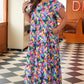 Blue Geometric Print Ruffled Short Sleeve Plus Size Tiered Maxi Dress