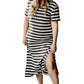 Black Plus Size Striped Print Long T-shirt Dress