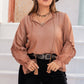 Plus Size Tie Neck Flounce Sleeve Blouse