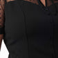 Black Plus Size Collared Mesh Yoke Fit Flare Dress