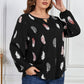 Honey Melo Apparel Plus Size Printed Round Neck Long Sleeve Cutout Blouse