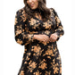 Black Plus Size Cut-out Neckline Long Sleeve Floral Dress