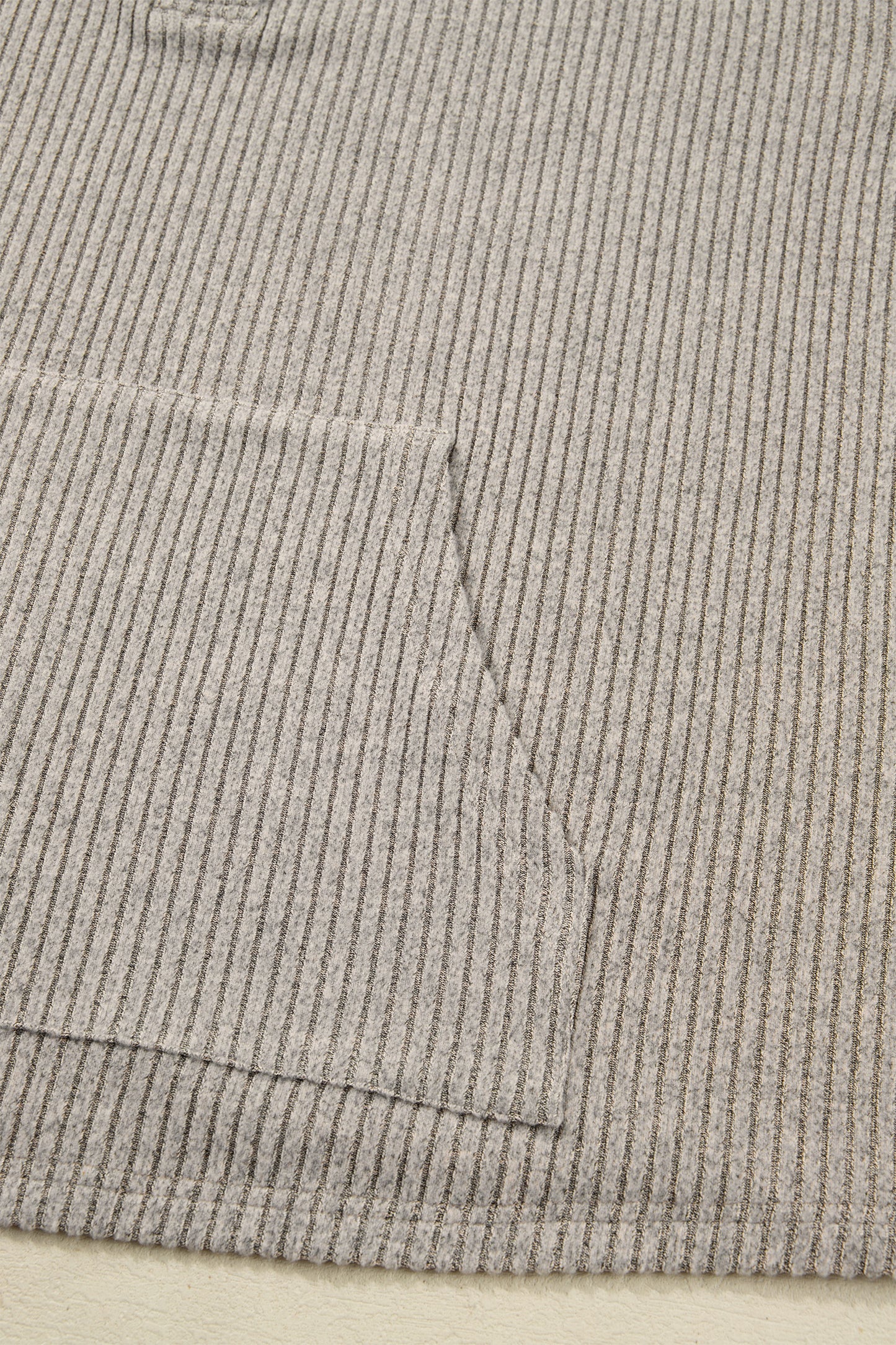 Simply Taupe Plus Size Ribbed Knit Kangaroo Pocket Henley Long Sleeve Top