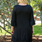 Black Plus Size Ruffled Trim 3/4 Sleeve Dress