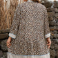 Khaki Plus Size Leopard Print Striped Trim V Neck Drop Waist Long Sleeve Mini Dress