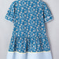 Blue Plus Size Floral Print Striped Patchwork Detail Button Front Ruffle Hem Dress