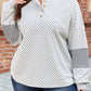 Beige Plus Size Dot Print Striped Patchwork Long Sleeve Henley Top