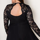 Black Plus Size High-Low Lace Contrast Evening Dress