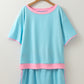 Turquoise Plus Size Contrast Trim T Shirt and Skirt Two Piece Set