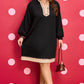 Black Contrast Color Block Leopard Trim Plus Size Ribbed Dress