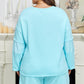 Aruba Blue Plus Size Solid Color Splicing Raw Hem Pullover Top Shorts Set
