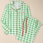 Green Plaid Print Contrast Trim Long Sleeve Plus Size Pajama Set