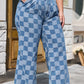 Dusk Blue Plus Size Checkered Seamed High Waist Wide Leg Jeans