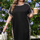 Black Plus Size Leopard Print Patchwork Shift T Shirt Dress with Pockets