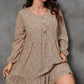 Brown Leopard Spotted Print Tiered Long Sleeve Plus Size Dress