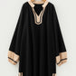Black Plus Size Color Block Striped Trim V Neck Long Sleeve Shift Mini Dress