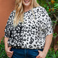 Black Plus Size Contrast Leopard Half Sleeve Blouse