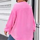 Bonbon Half Buttons Chest Pocket Drop Sleeve Plus Size Top