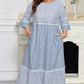 Sky Blue Stripe Crisscross Lace Detail Mixed Striped Patchwork Plus Size Shift Long Dress