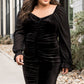 Black Plus Size Ruched Puffy Sleeve Bodycon Dress