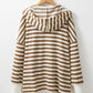 Brown Stripe Quarter Buttons Drop Sleeve Plus Size Hoodie