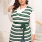 Plus Size Striped Colared Neck Tied Front Sweater Vest