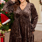 Coffee Plus Size Velvet Babydoll Mini Dress with Puff Sleeve