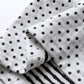 Beige Plus Size Dot Print Striped Patchwork Long Sleeve Henley Top